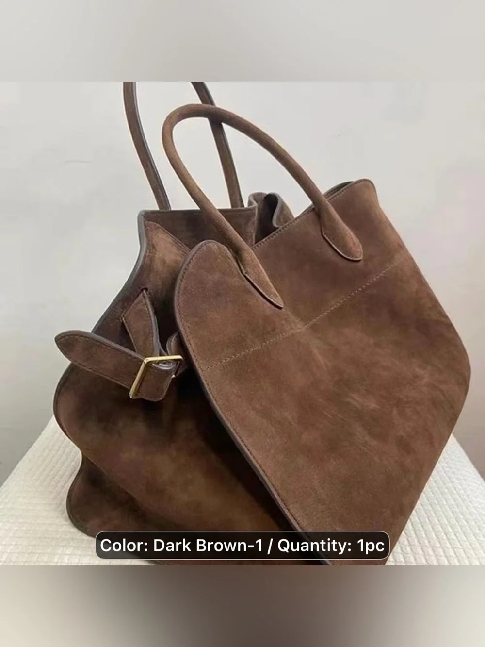 Woman’s Brown Faux-Suede Satchel Top-Handle Bag w/Buckle Accent & Magnet Closure